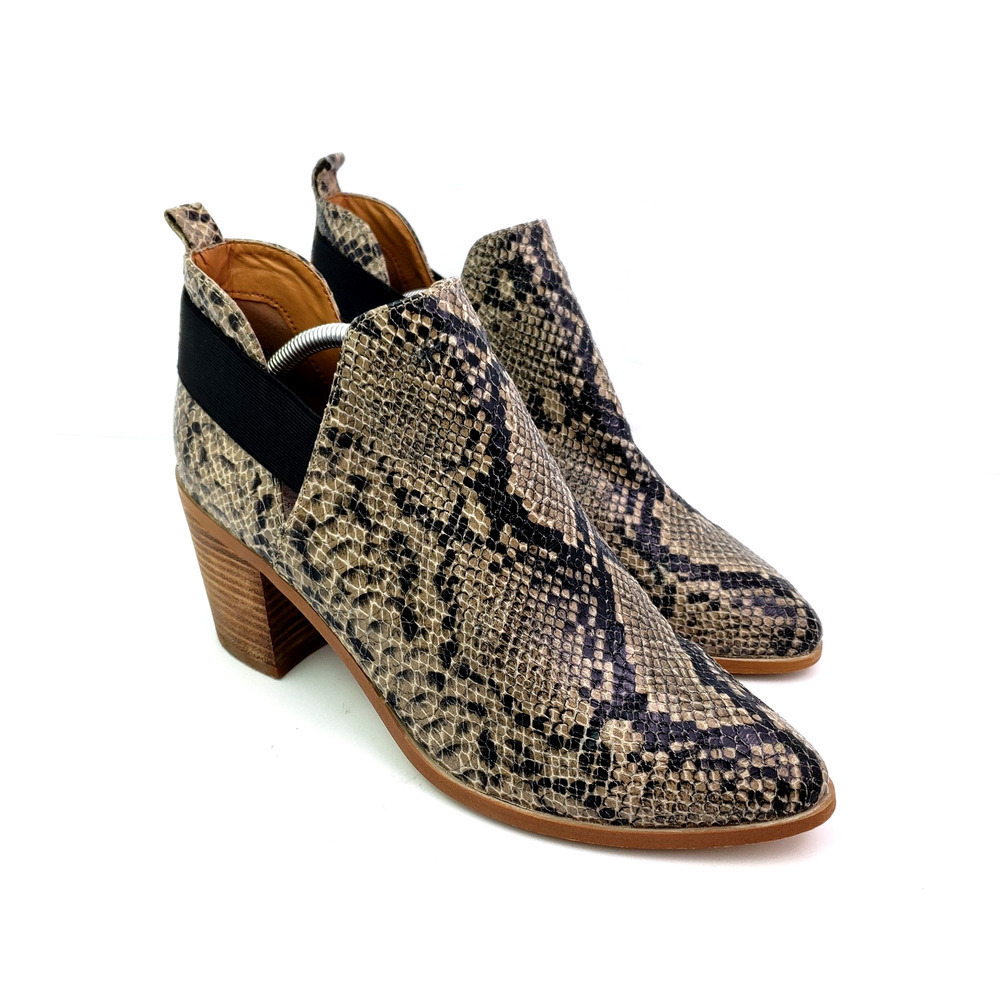 DV Dolce Vita Fig Womens Sz 10 Tan Black Snake Skin Slip On 3" Heel Bootie Shoes